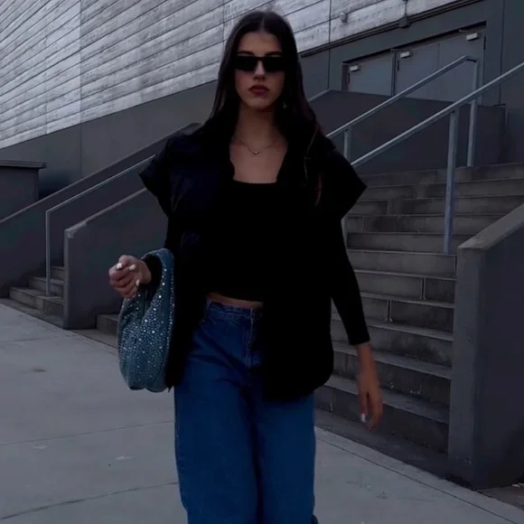 ZARA DIAMANTE OVAL SHAPED DENIM BAG - Picture 11 of 15